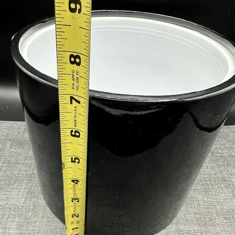 Vtg Mid Century MCM Ice Bucket Black Vinyl Clear Lucite Lid Barware Shelton Ware